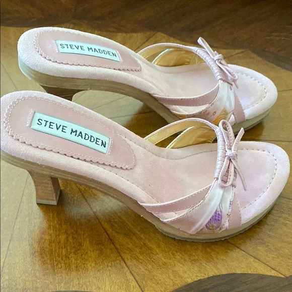 Steve Madden Picasso Pink Heeled Slide with Bow Detail 5.5 - Picture 3 of 5